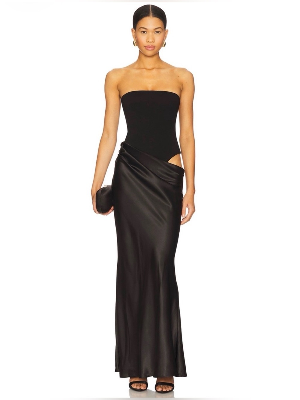 All The Ways Revolve Carrie Black Strapless Bodysuit Satin Skirt Maxi Dress S